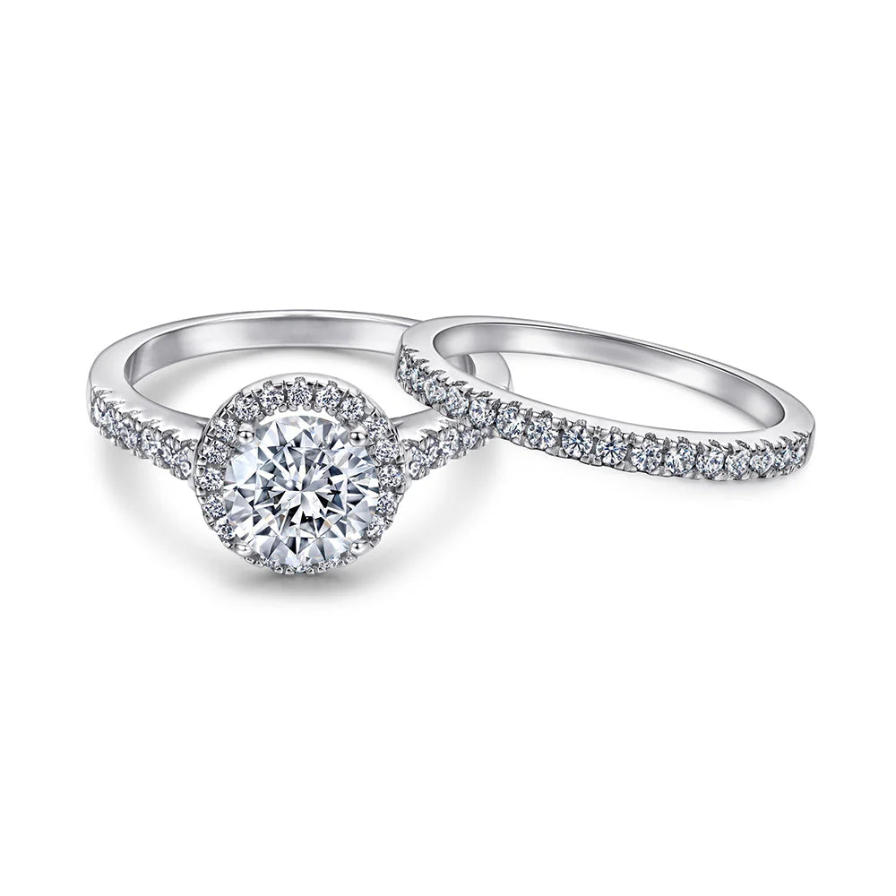 Ensemble Nuptial "Duo Éternel" – Rhodié en Or 18K & Halo Coussin
