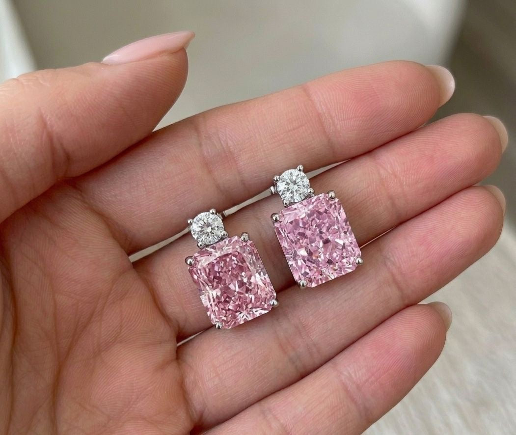 Boucles d'oreilles percées carrées roses fantaisie gracieuses💎