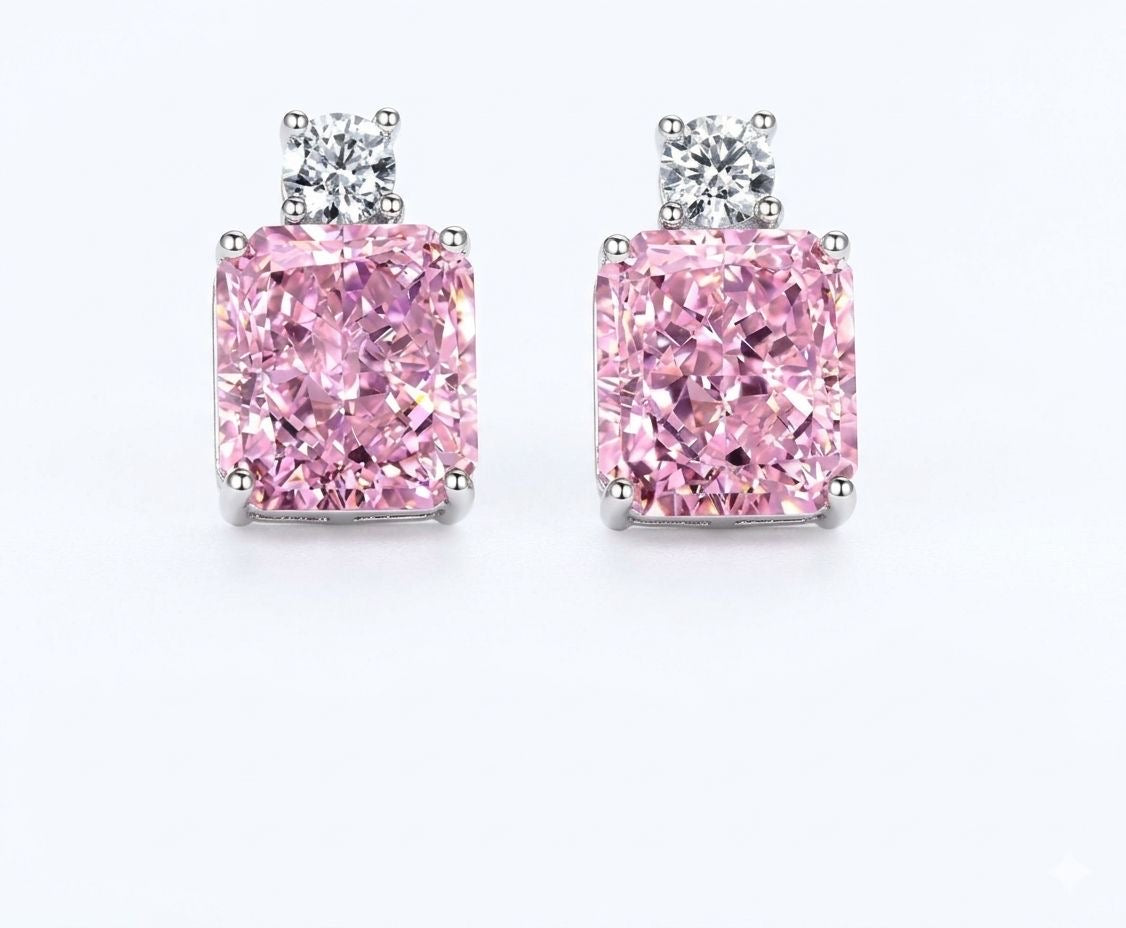 Boucles d'oreilles percées carrées roses fantaisie gracieuses💎