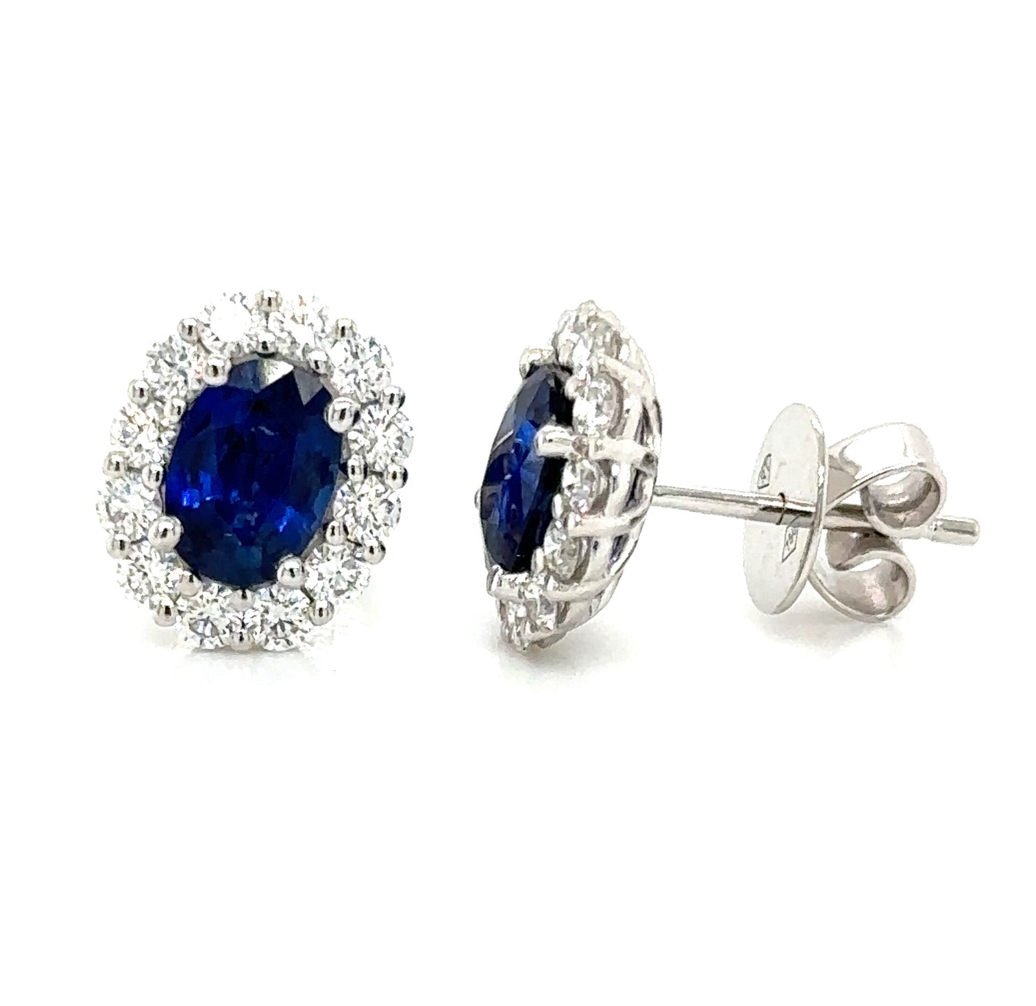 Boucles d'oreilles en argent sterling contemporaines ovales bleu saphir💎
