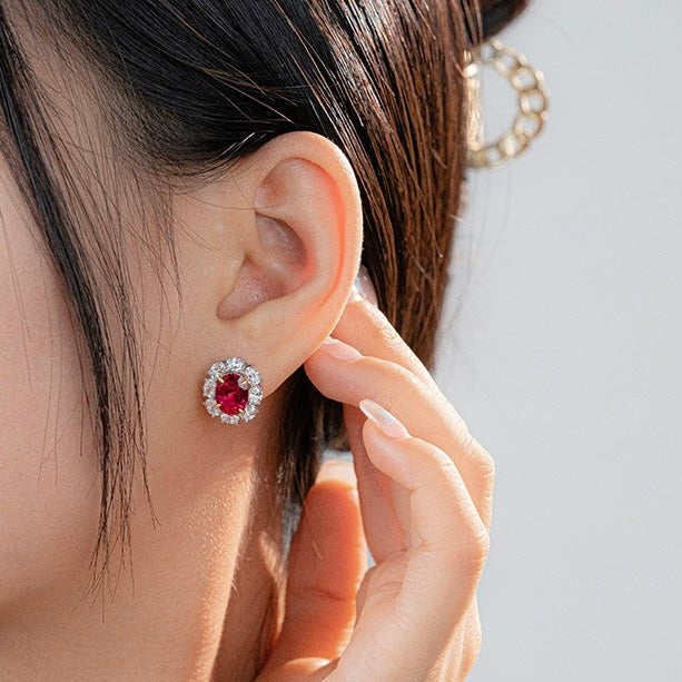 Boucles d'oreilles ovales percées classiques en rubis rouge💎
