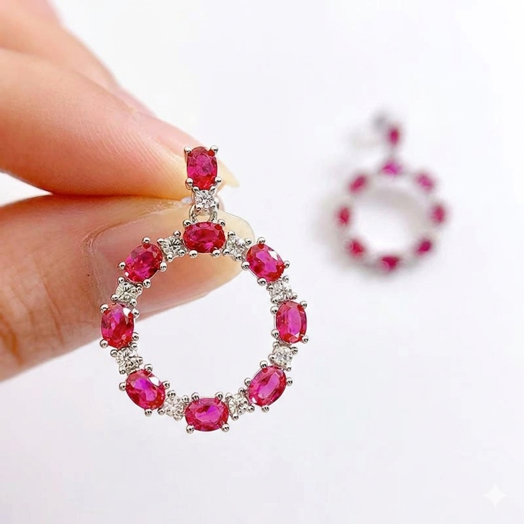 Boucles d'oreilles Argent Sterling 925 Rubis Synthétique Moissanite Saphir 💎