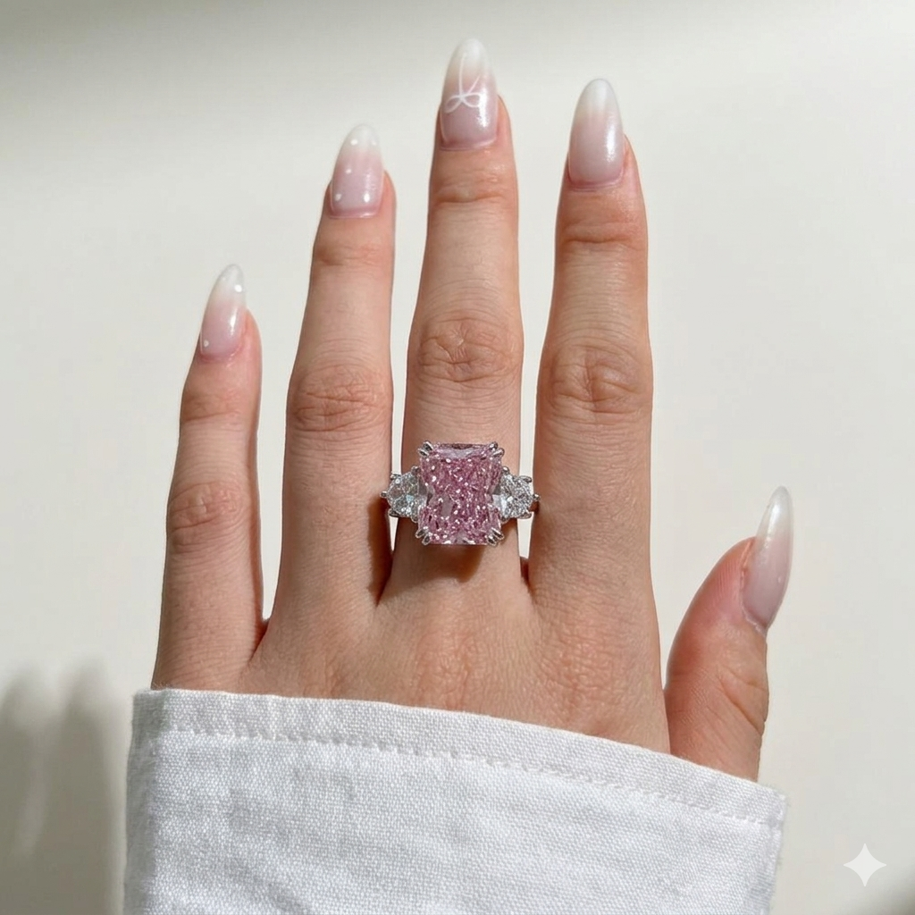 Bague Royale Rose – Zircon 6 Carats Coupe Radiant