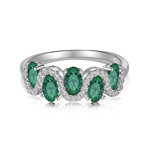 Bague "Vague Saphir Vert" – Alliance Ondulée en Argent
