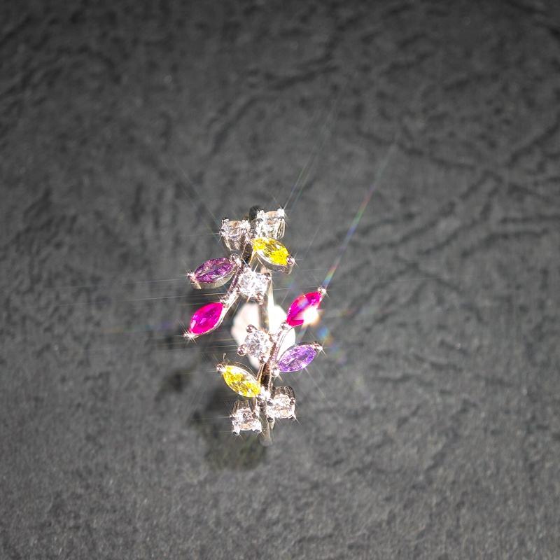 Bague Ouverte en Argent 925 avec Améthyste, Citrine & Rubis