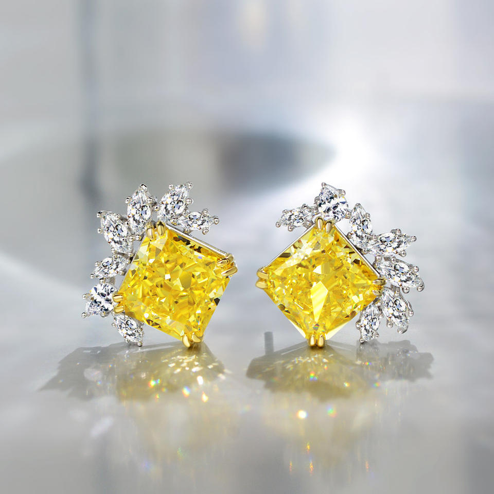 Boucles D'oreilles Percées Clous Losange Jaune Émeraude💎