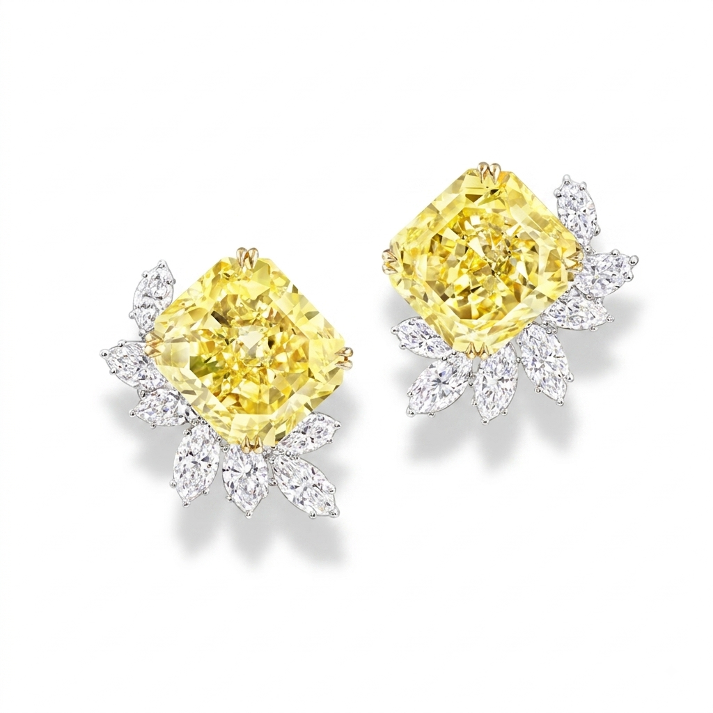 Boucles D'oreilles Percées Clous Losange Jaune Émeraude💎