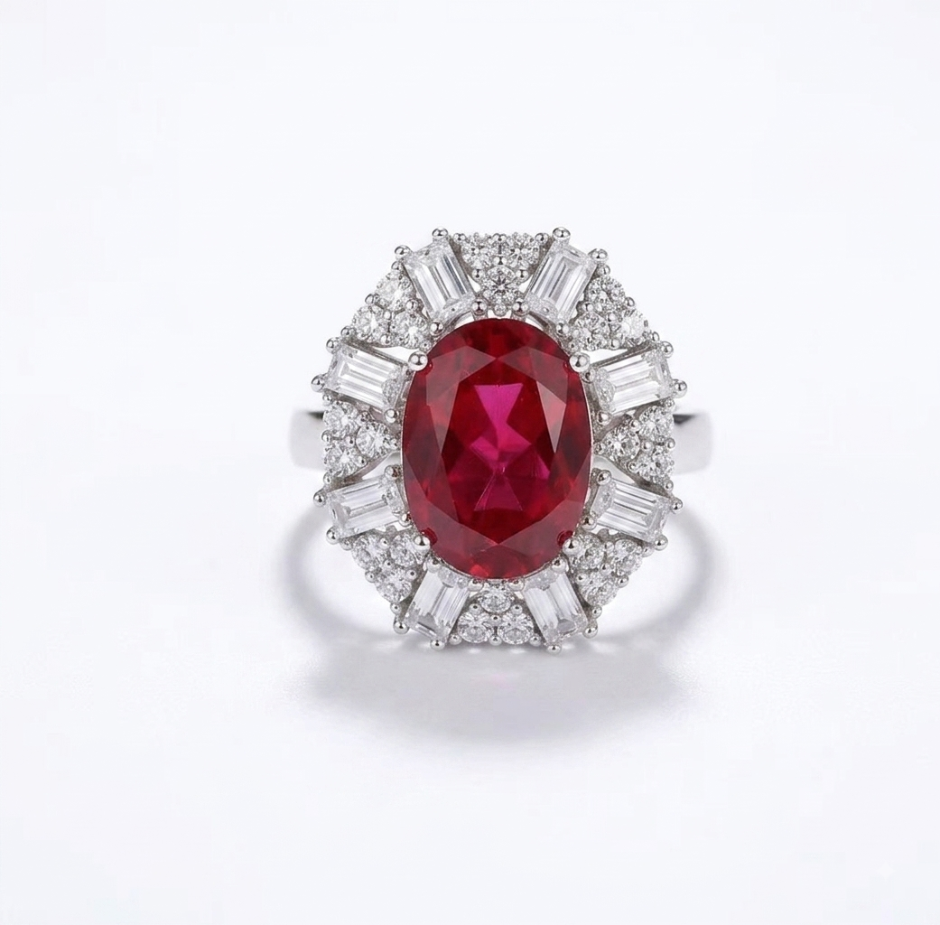 Bague Altesse Royale — Rubis Rouge Intense & Halo Ballerine Éclatant