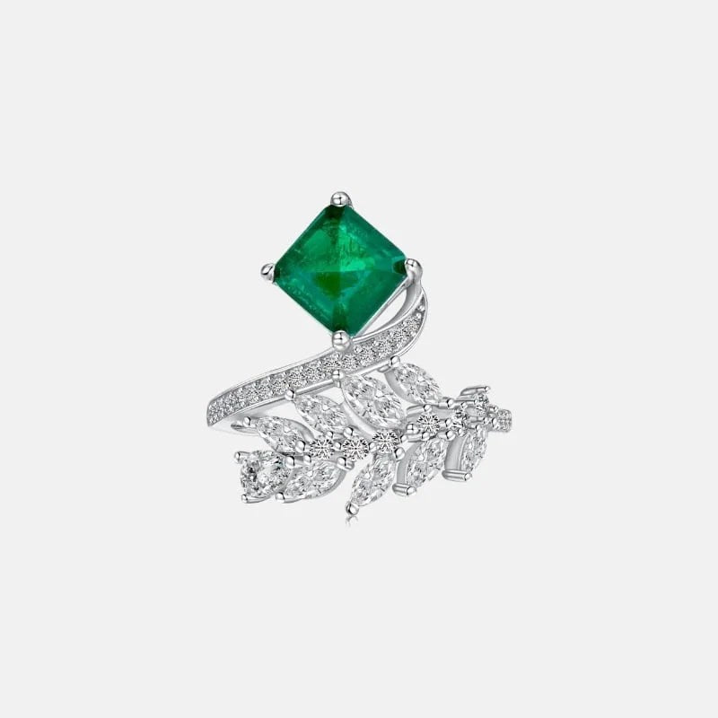 Bague Feuille Botanique — Émeraude Carrée & Branche de Diamants