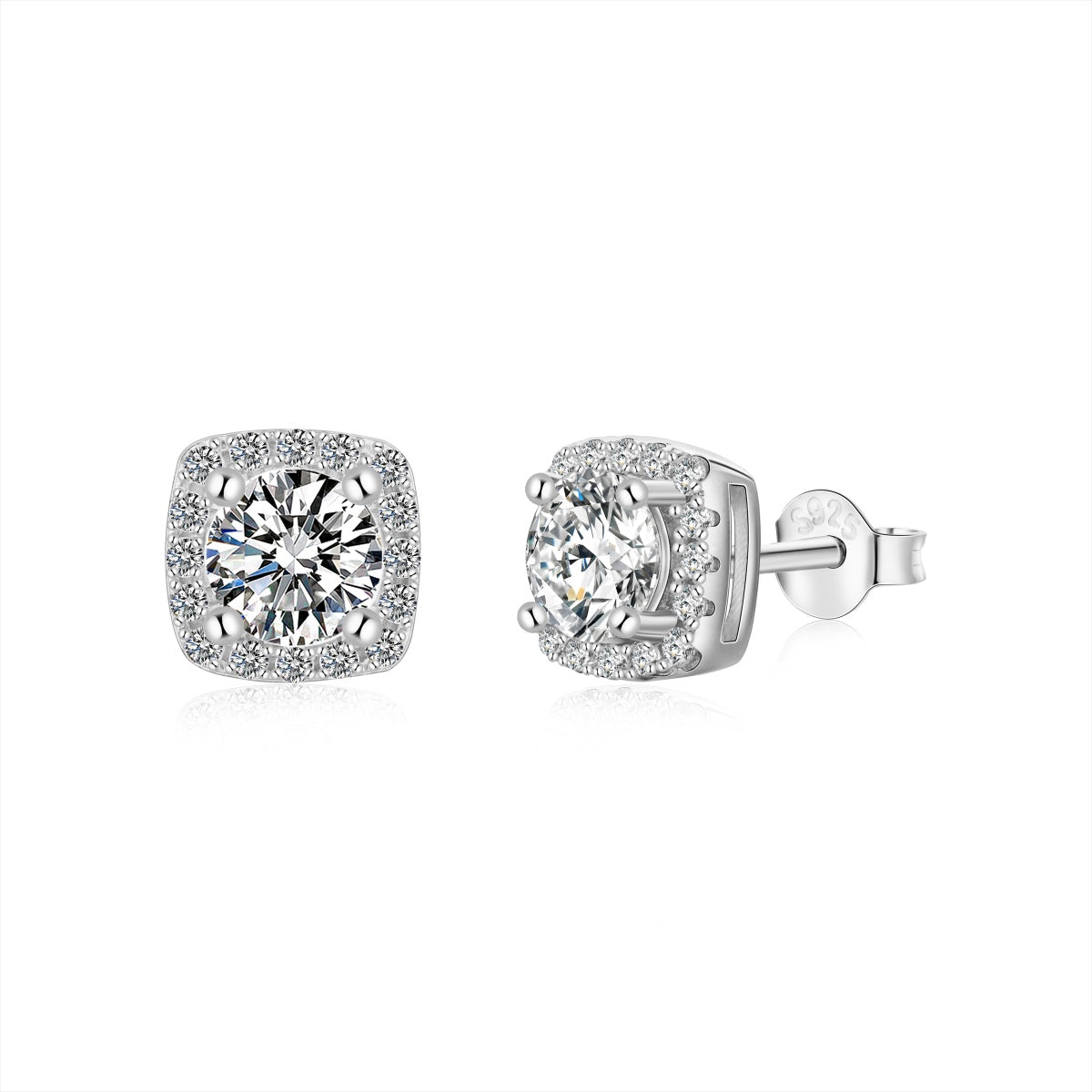 Boucles d’Oreilles Carrées en Argent 925 & Zircon– Hypoallergéniques