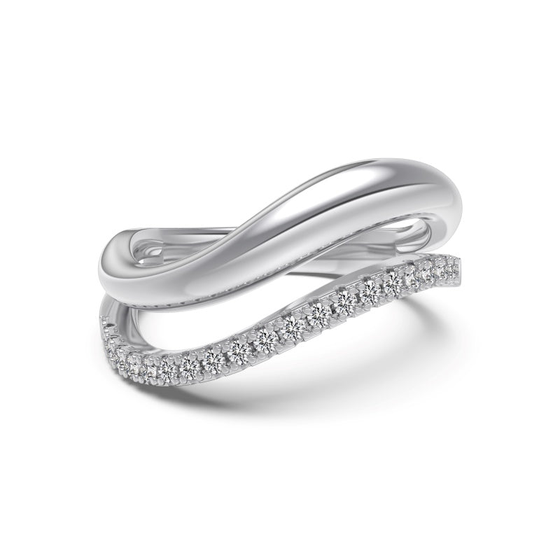 Bague "Onde Infinie" – Duo d'Or Poli et Pavé Étincelant
