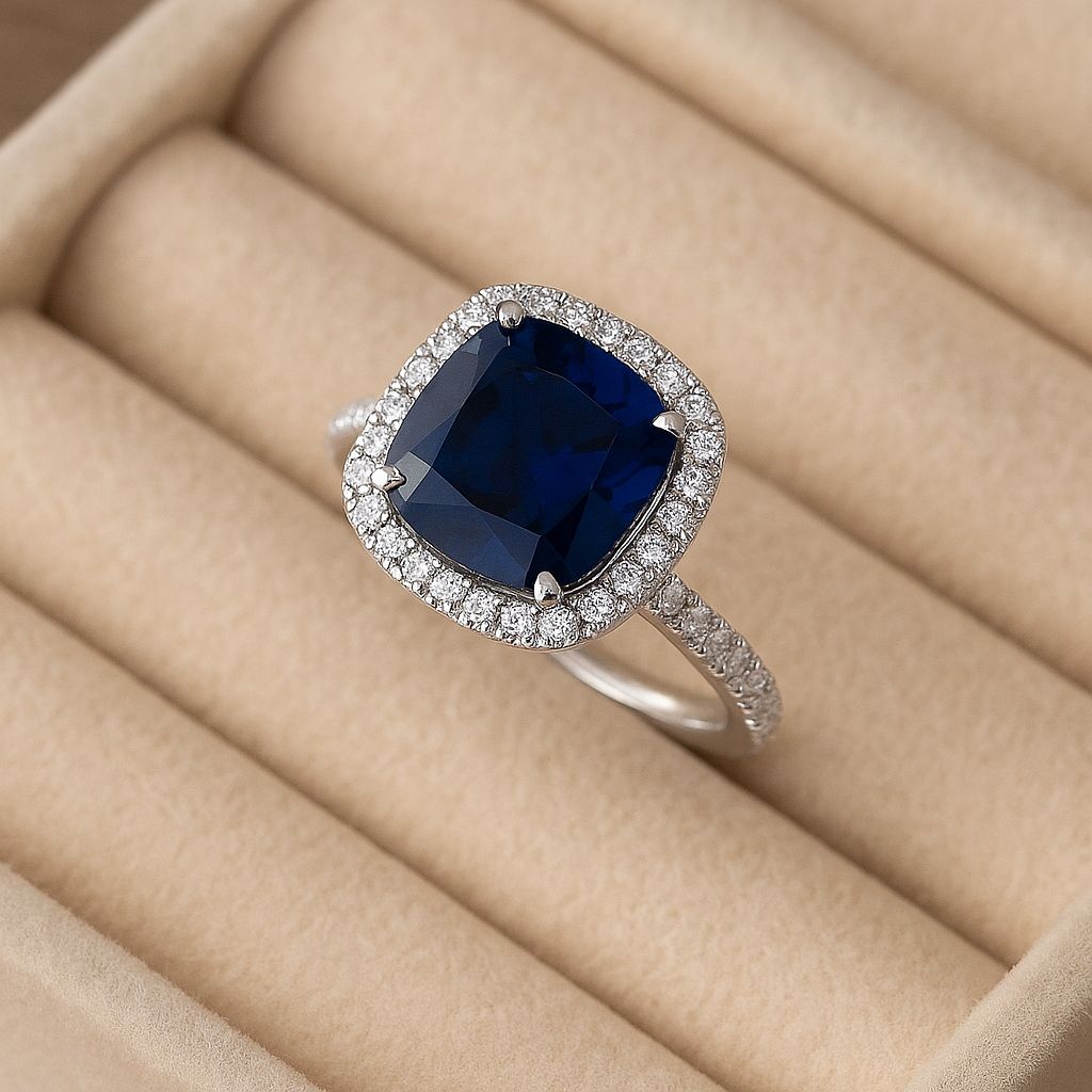 Duo d’Élégance — Bagues Émeraude et Saphir en Or Blanc 18 Carats