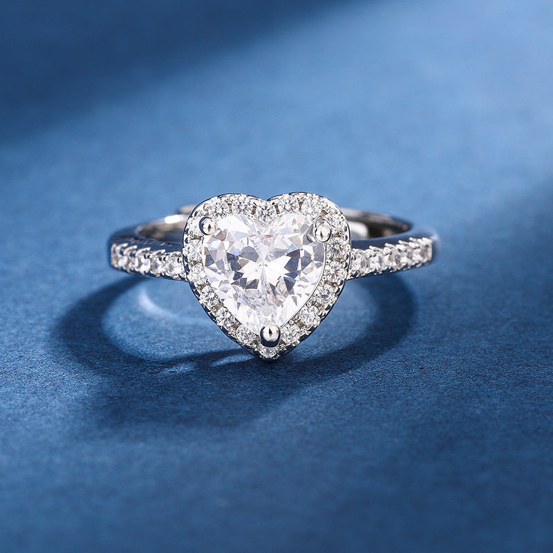 Bague Solitaire Cœur en argent pur rhodié et or 18k