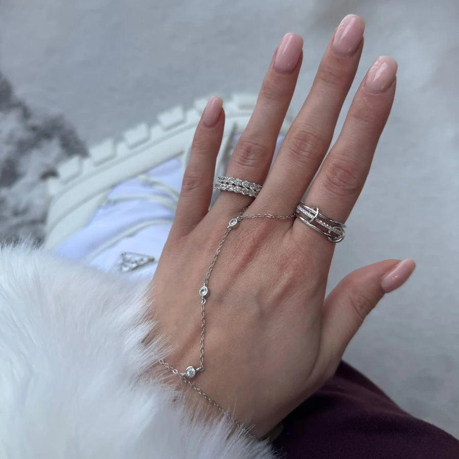 Bague Multi-Rangs "Éclat Entrelacé" – Or blanc & Pavé effet Diamants