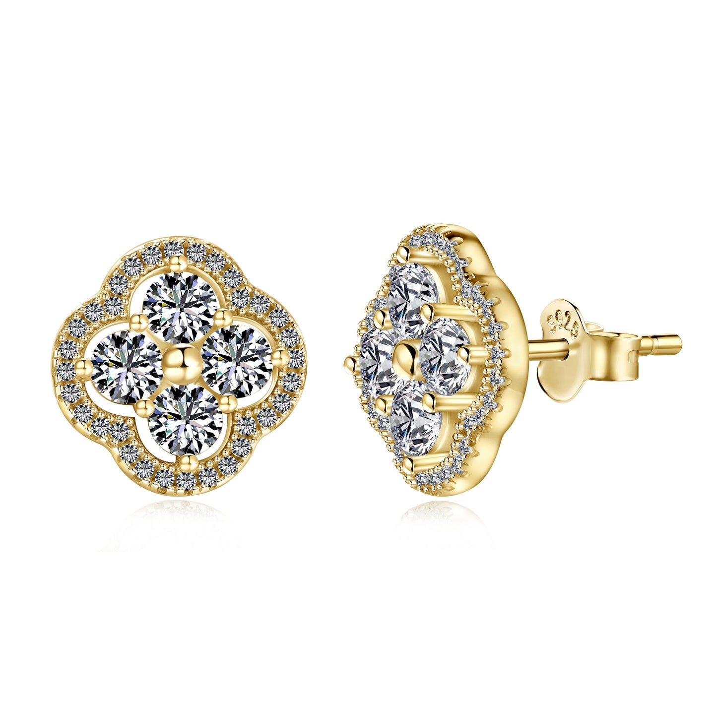 Boucles d’Oreilles Trèfle en Argent 925 Plaqué Zircon