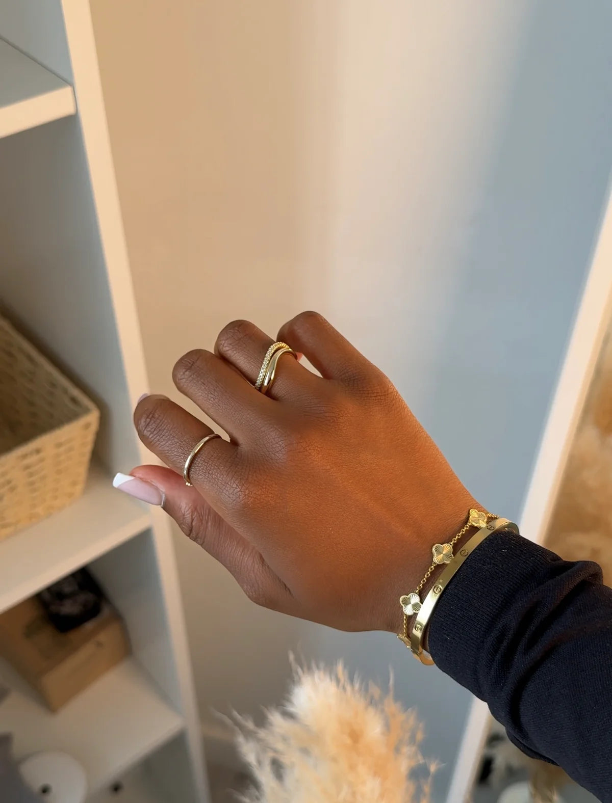 Bague "Onde Infinie" – Duo d'Or Poli et Pavé Étincelant