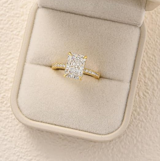 Solitaire Taille Radiant "Majesté" – Or 18K & Zirconium 8A