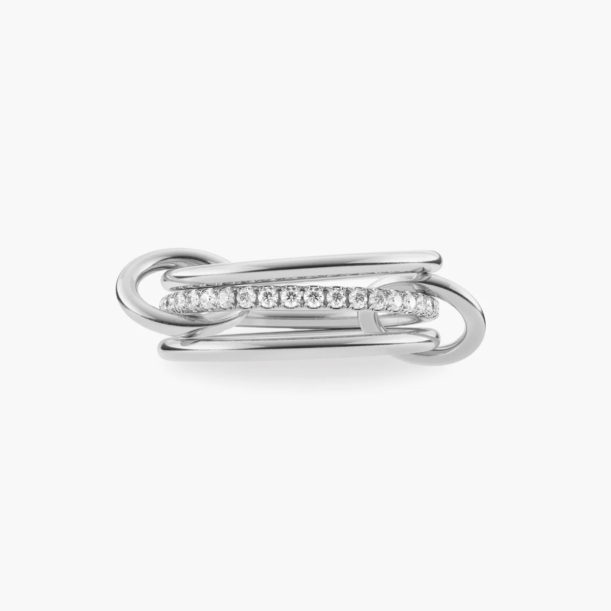 Bague Multi-Rangs "Éclat Entrelacé" – Or blanc & Pavé effet Diamants