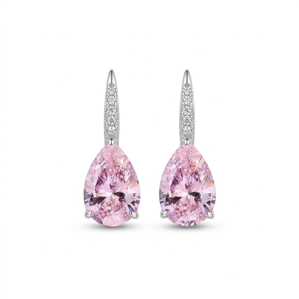 Boucles D'Oreilles Percées Goutte D'Eau Rose Fantaisie💎