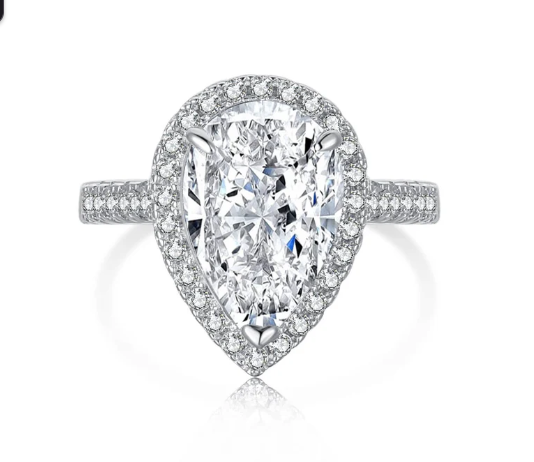 Bague de Fiançailles "Larme Impériale" – Halo Poire & Pavé Scintillant