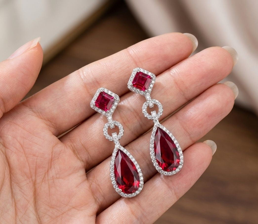 Boucles d'oreilles percées en forme de goutte d'eau rouge rubis glamour💎