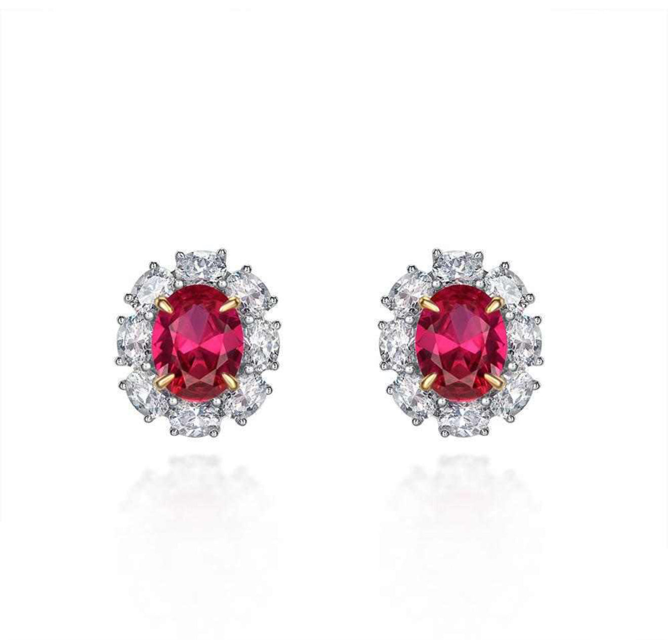 Boucles d'oreilles ovales percées classiques en rubis rouge💎