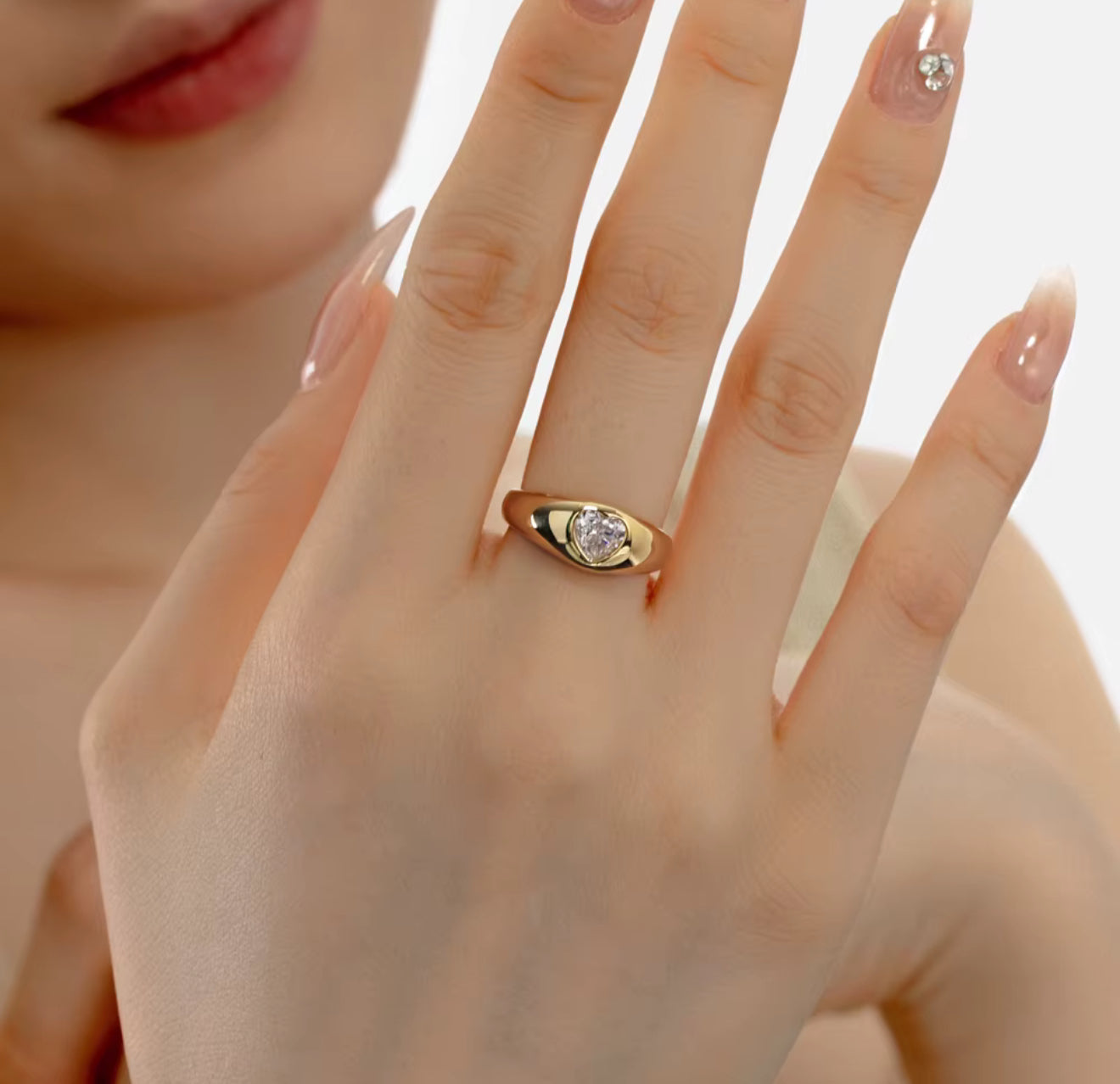 Bague Chevalier Cœur Éclatant — Sertie Clos Plaqué Or