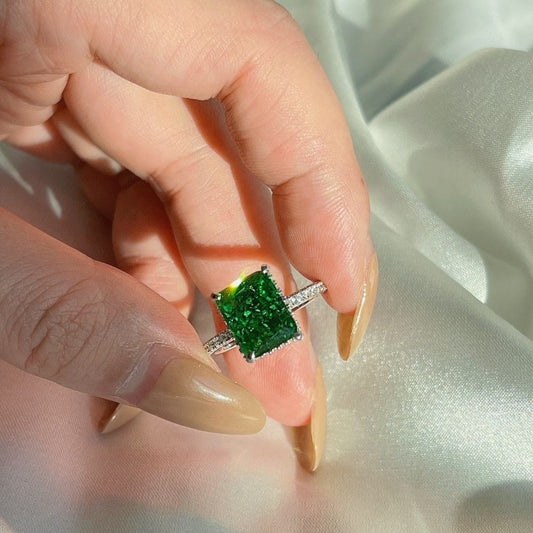 Bague de Fiançailles en Argent Sterling 925 avec Pierre Verte