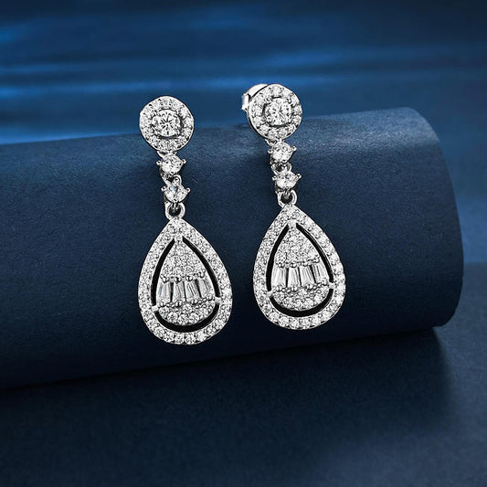 Boucles d’oreilles pendantes en argent sterling 925 serties de zircons