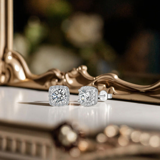 Boucles d’Oreilles Carrées en Argent 925 & Zircon– Hypoallergéniques, Spécial Mariage & Fête