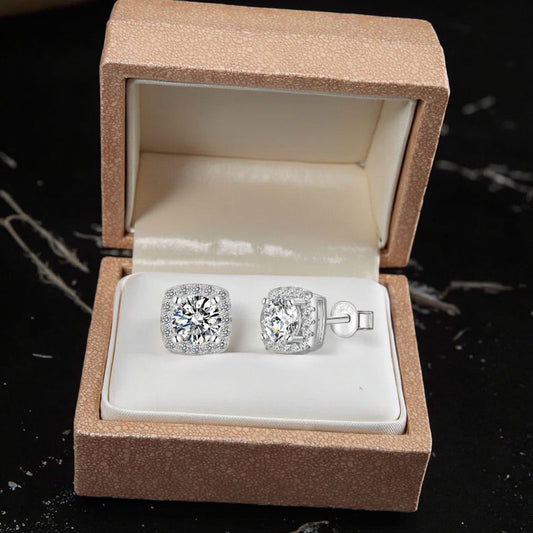 Boucles d’Oreilles Carrées en Argent 925 & Zircon– Hypoallergéniques, Spécial Mariage & Fête