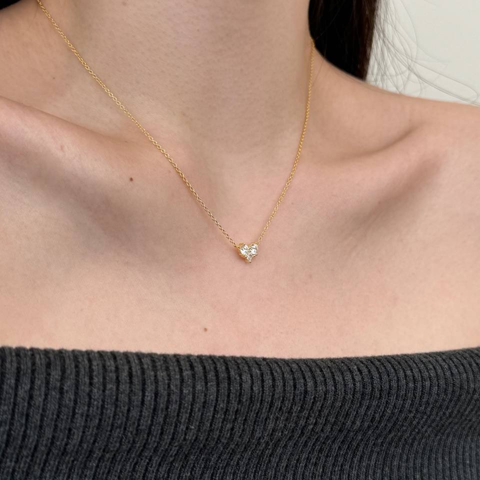 Collier Pendentif Cœur Minimaliste – Plaquage Or Rhodium & Zirconium