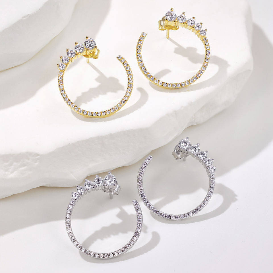 Boucles d’Oreilles Puces en Argent 925 Plaqué Or & Zircon – Bijou de Luxe pour Femme