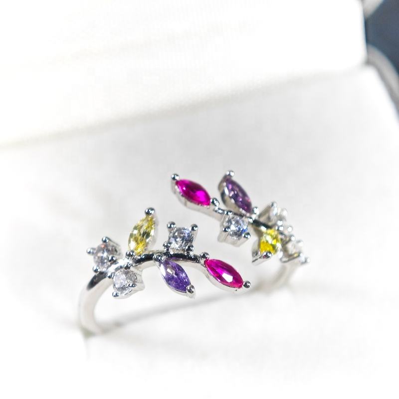 Bague Ouverte en Argent 925 avec Améthyste, Citrine & Rubis