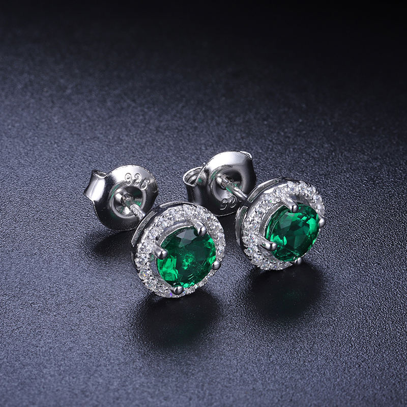 Boucles d'oreilles en argent pur rhodie en or blanc 18 carats avec émeraude 0.78ct