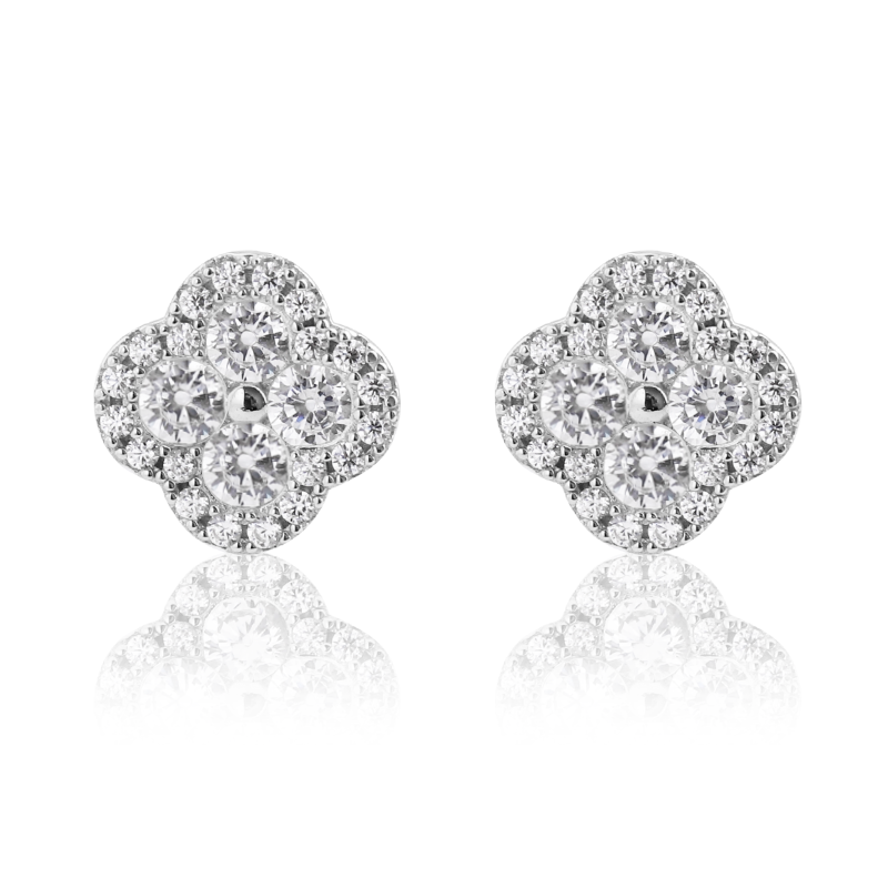Boucles d’Oreilles Trèfle en Argent 925 Plaqué Zircon