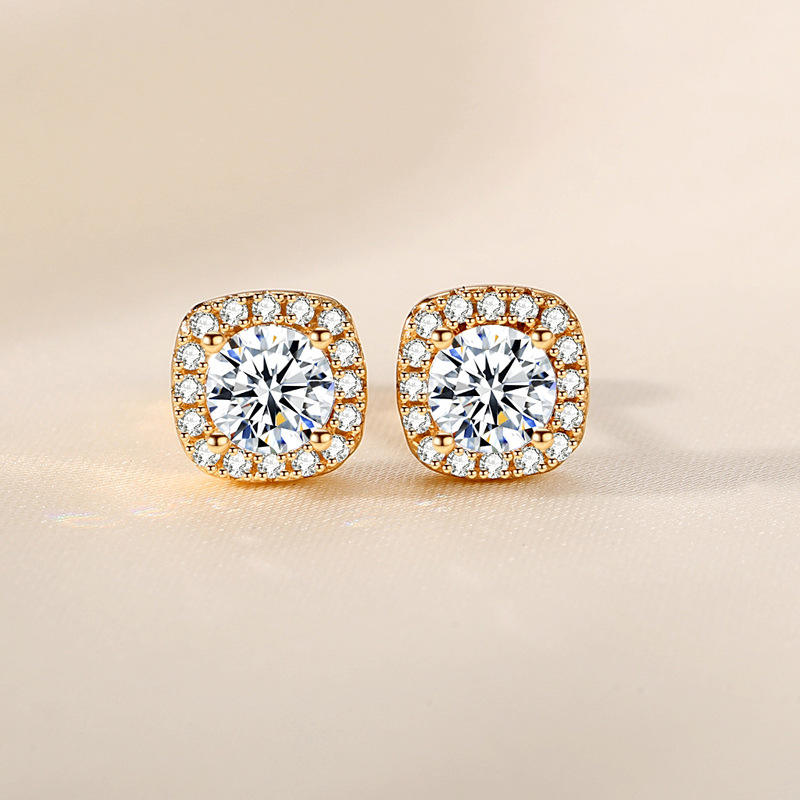 Boucles d’Oreilles Carrées en Argent 925 & Zircon– Hypoallergéniques, Spécial Mariage & Fête