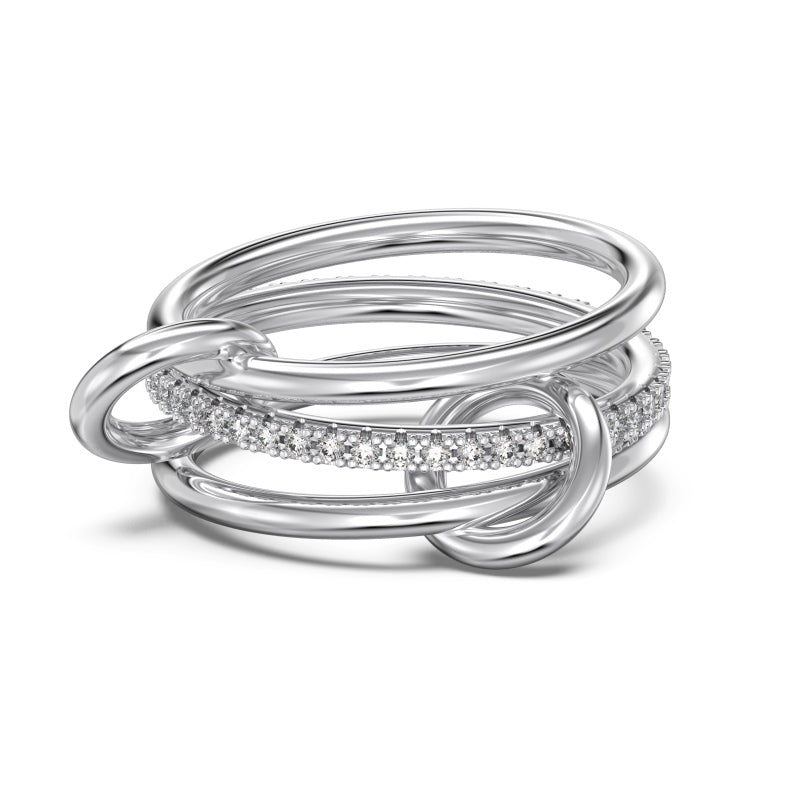 Bague Multi-Rangs "Éclat Entrelacé" – Or blanc & Pavé effet Diamants
