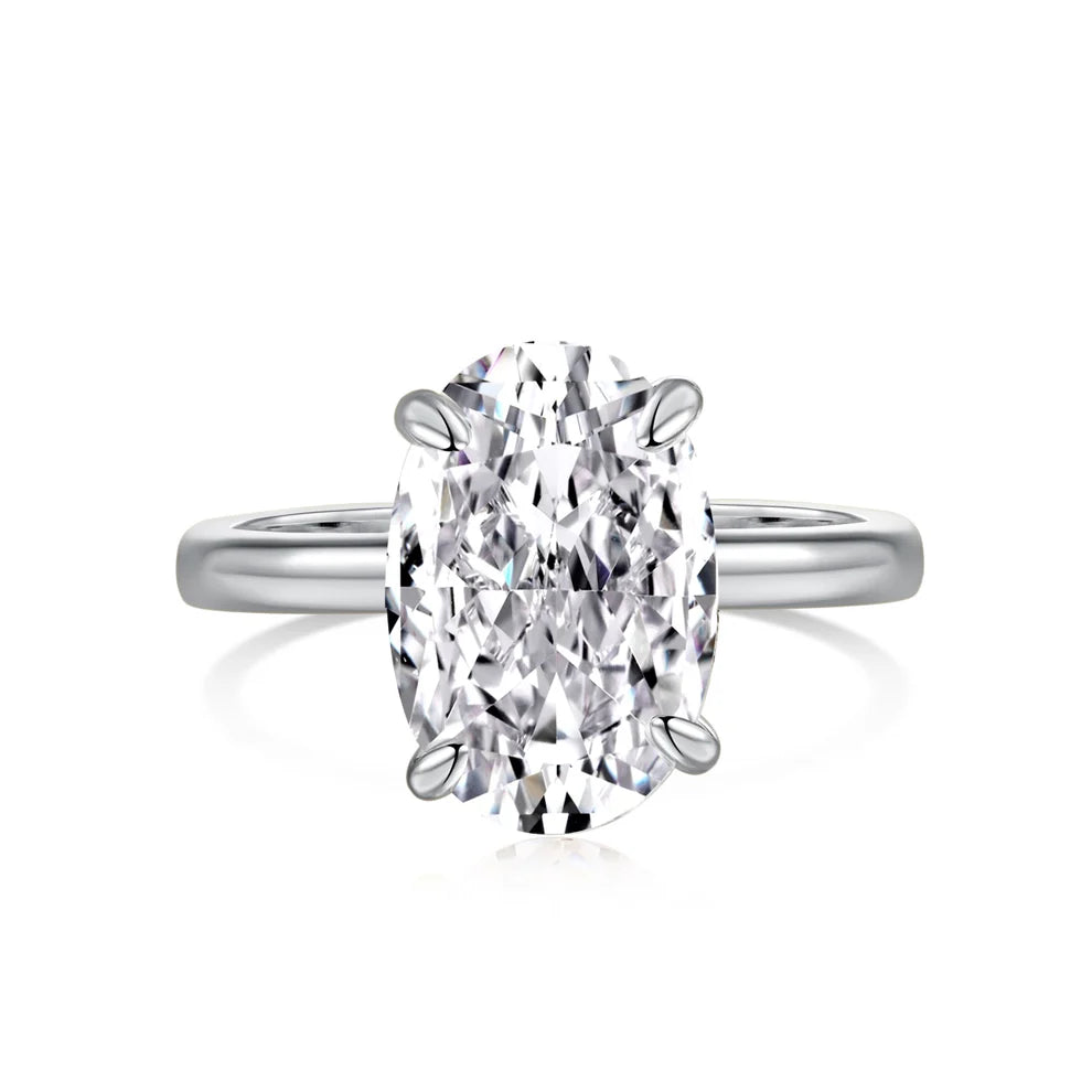 Solitaire Oval "Éclat Royal" – Or 14K & Zirconium 8A (Effet Diamant) – Argenté