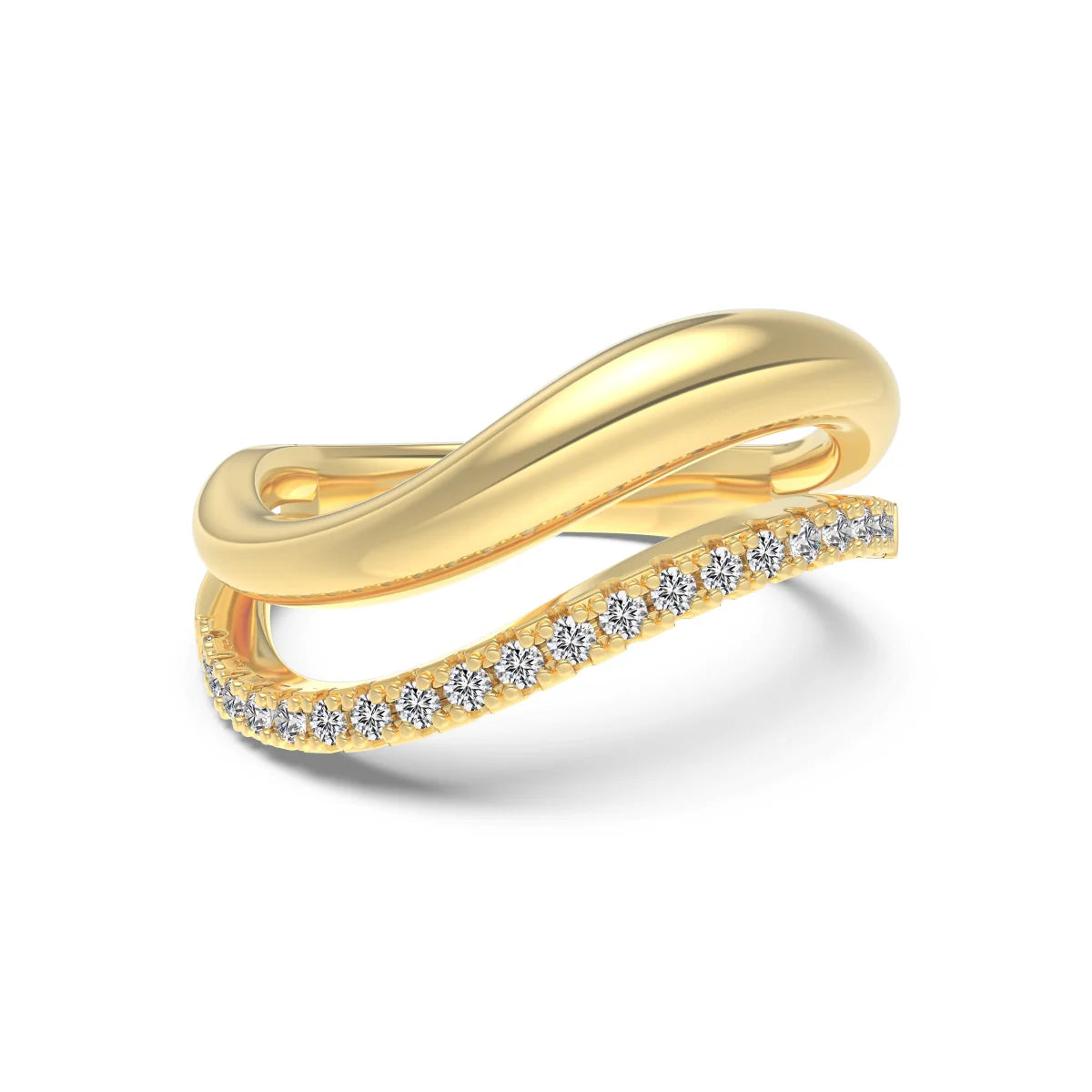 Bague "Onde Infinie" – Duo d'Or Poli et Pavé Étincelant