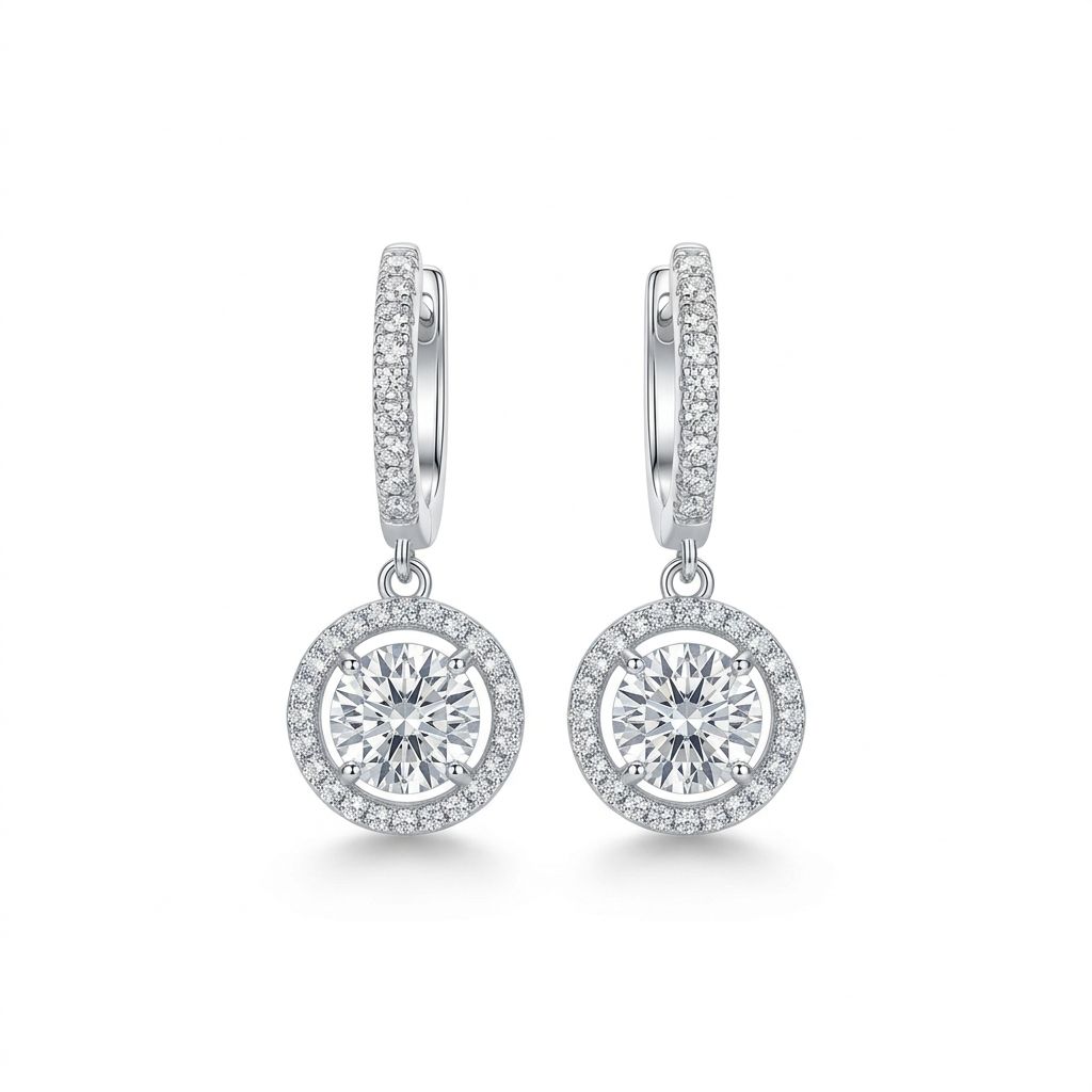 Boucles d'oreilles percées rondes en diamant blanc rafraîchissant💎