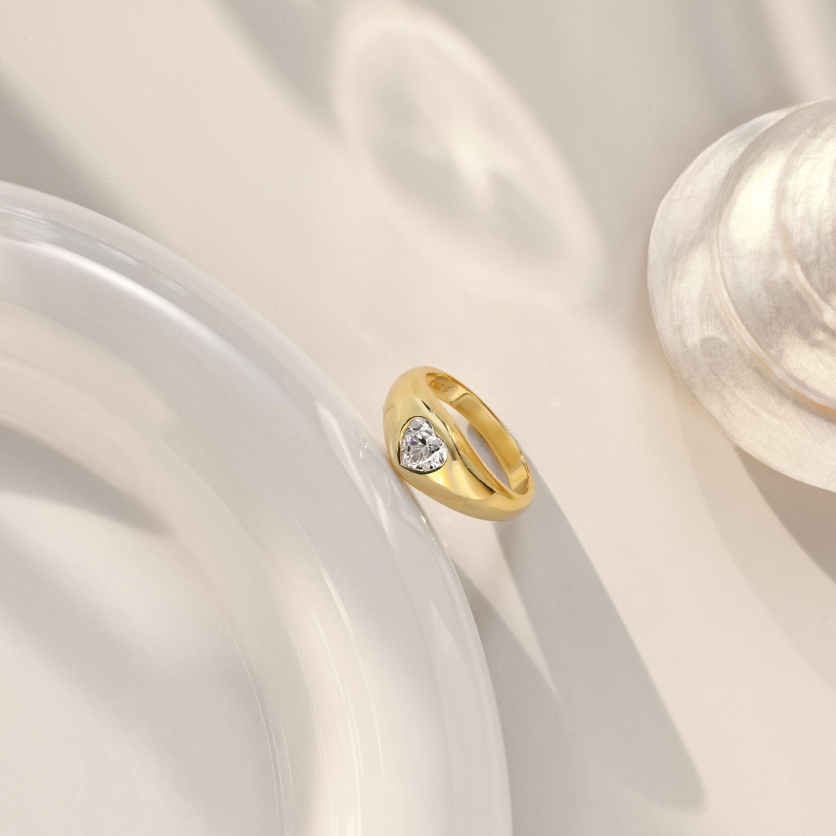 Bague Chevalier Cœur Éclatant — Sertie Clos Plaqué Or