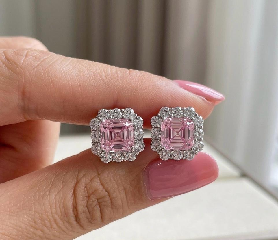 Boucles d'oreilles percées carrées roses fantaisie glamour💎
