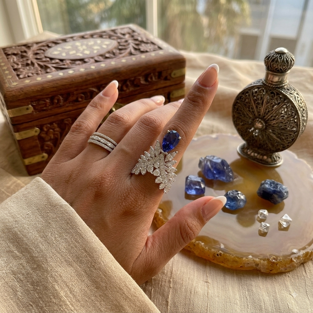 Bague Ailes d'Ange — Saphir Bleu Éco-Responsable 2 Carats