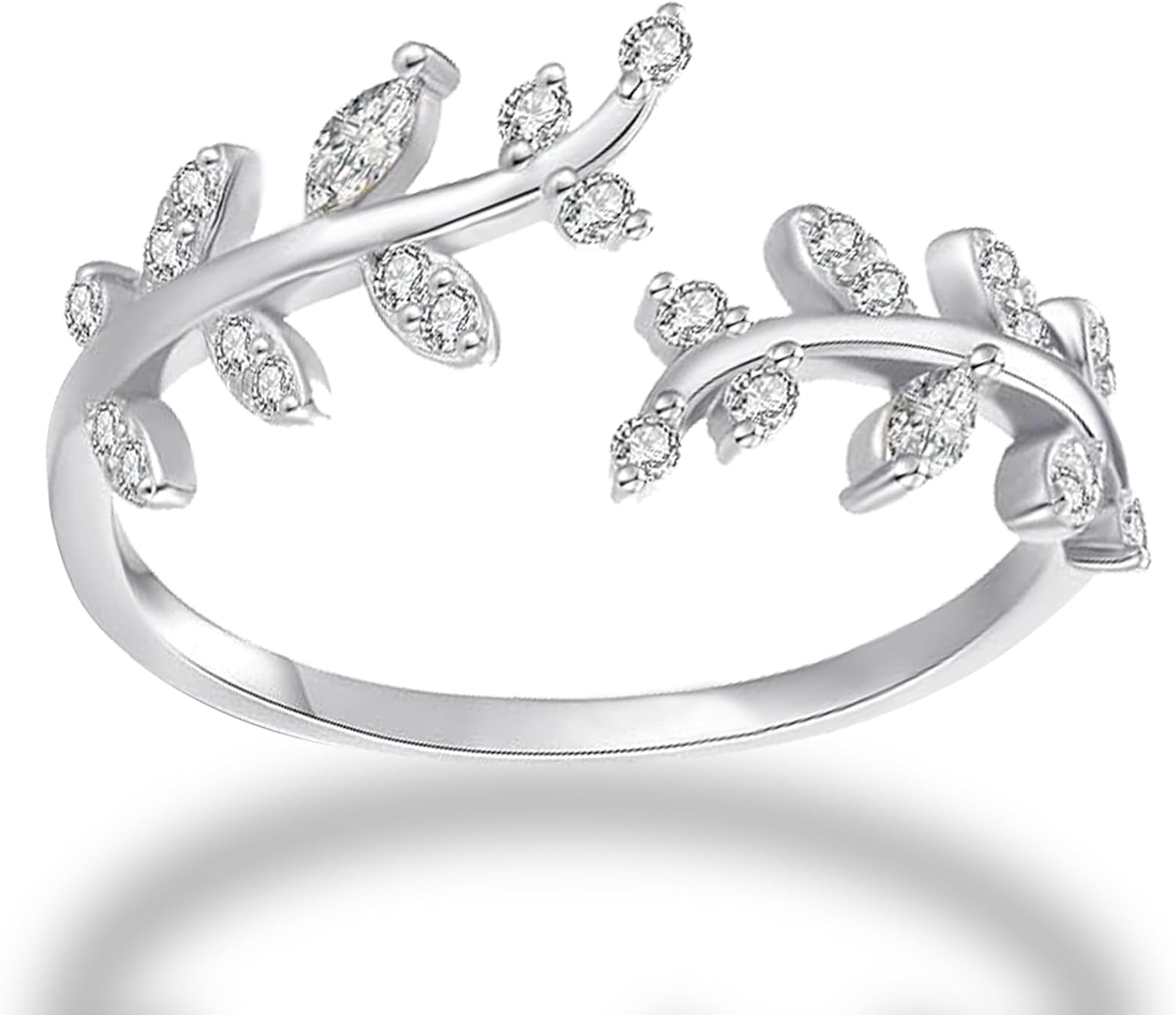 Bague Feuillage Ouverte Étincelante avec Pierres Moissanite Argentées