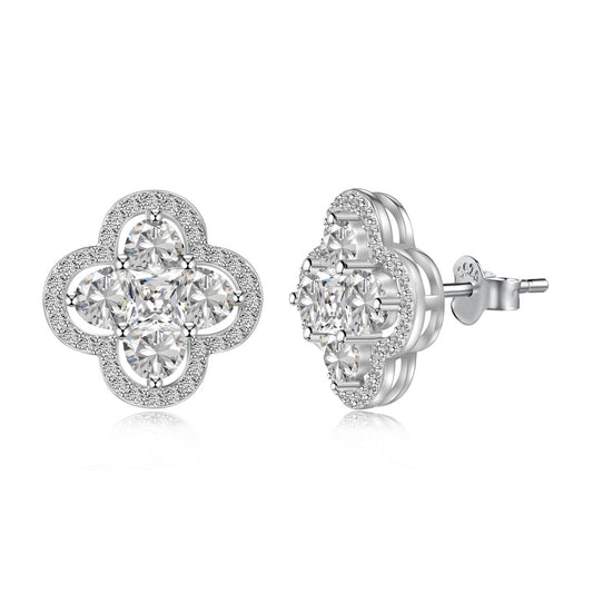 Boucles d’Oreilles Trèfle en Argent 925 Plaqué Zircon