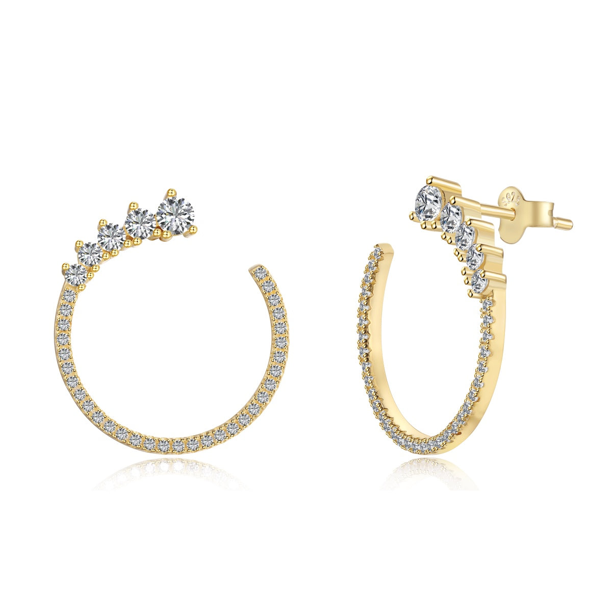 Boucles d’Oreilles Puces en Argent 925 Plaqué Or & Zircon – Bijou de Luxe pour Femme