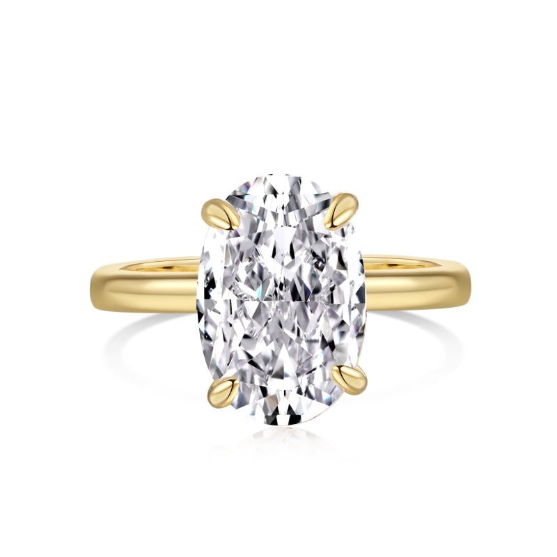 Solitaire Oval "Éclat Royal" – Or 14K & Zirconium 8A (Effet Diamant) – Doré