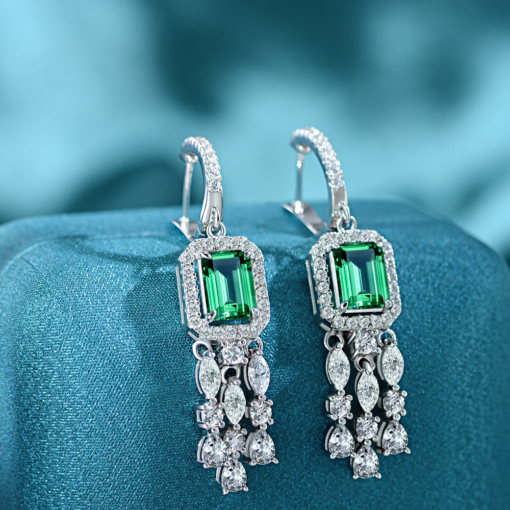 Boucles d'oreilles percées rectangle vert émeraude💎