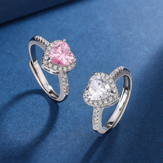 Bague Solitaire Cœur en argent pur rhodié et or 18k